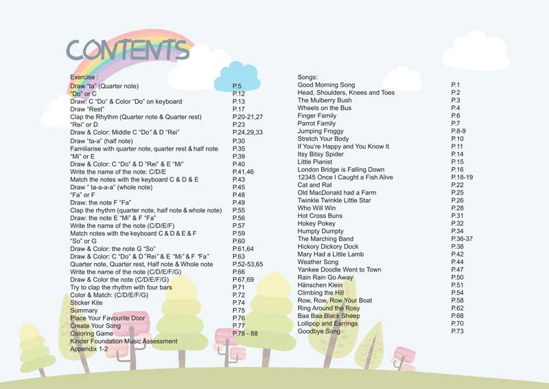 Kid's Andante Booklet - Table of Content
